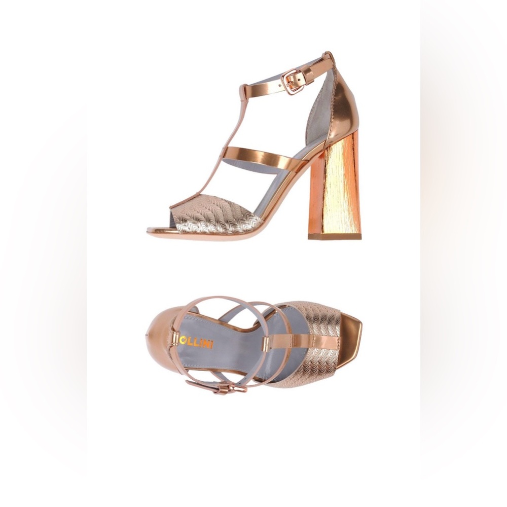 Metallic Rose Gold Block Heel Sandals -